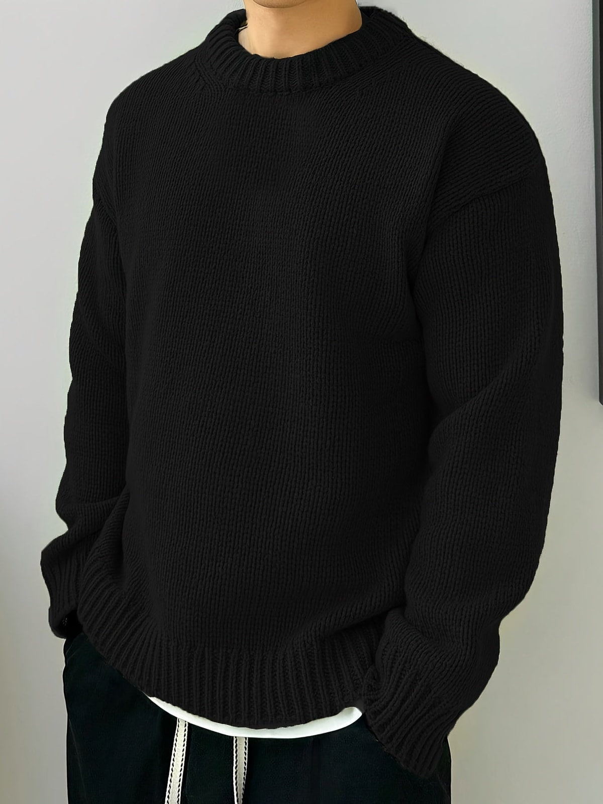 Men's Knit Crewneck Jumper with Ribbed Cuffs