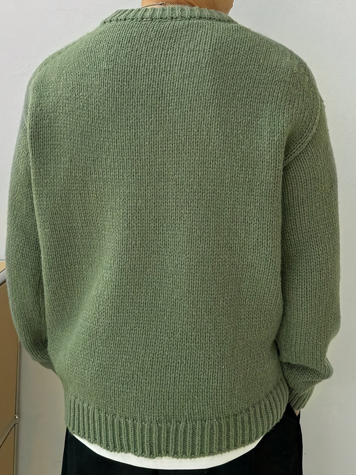 Men's Knit Crewneck Jumper with Ribbed Cuffs