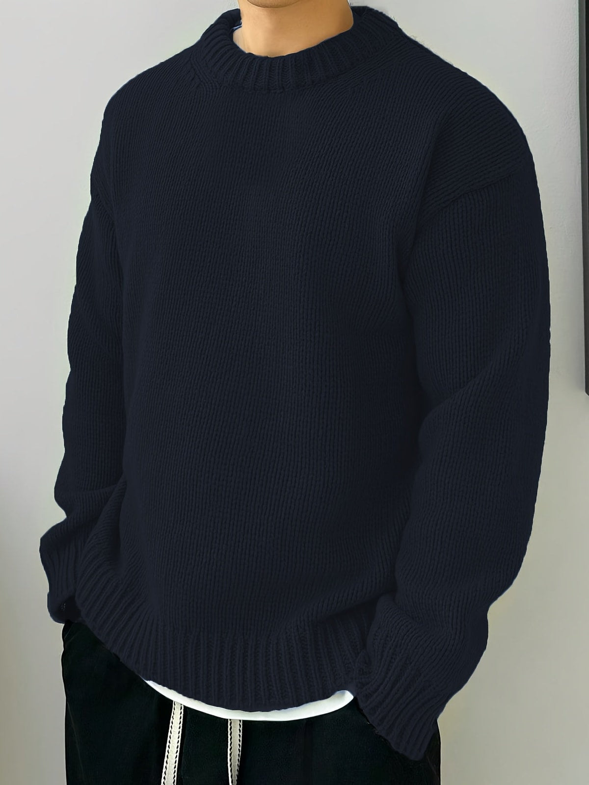 Men's Knit Crewneck Jumper with Ribbed Cuffs