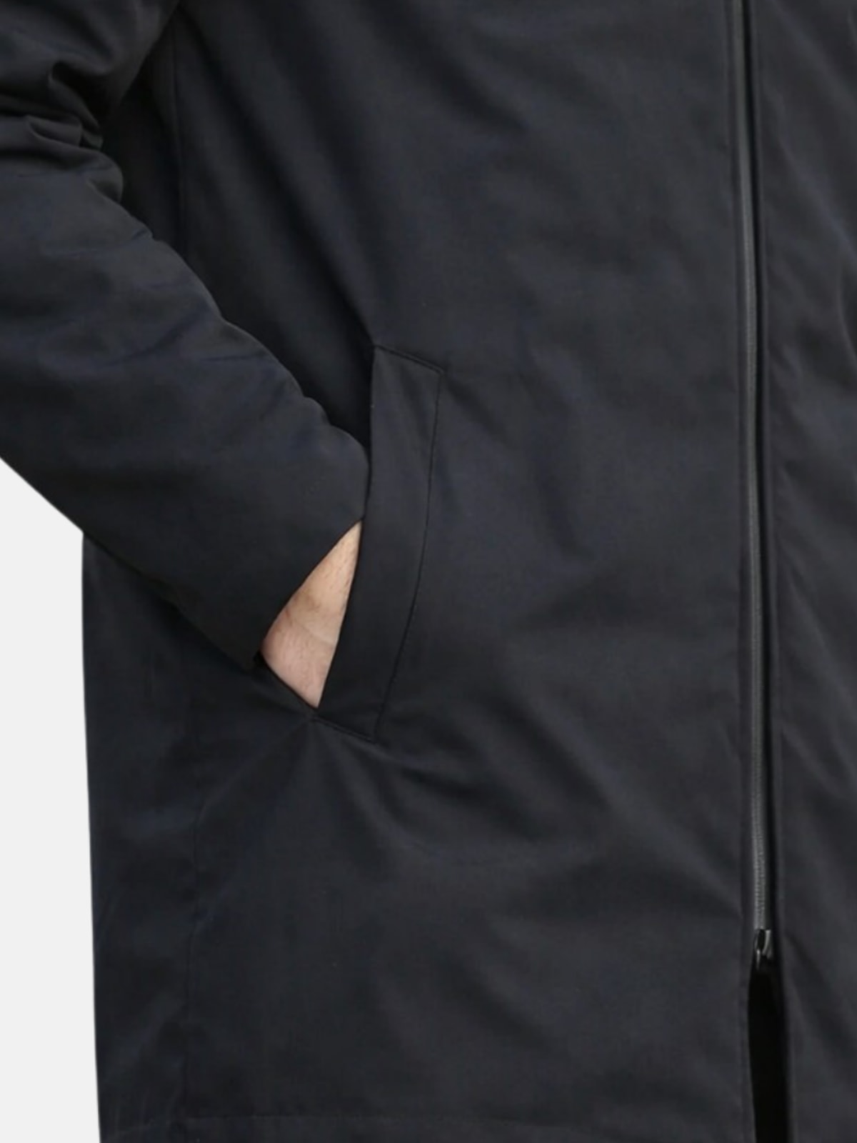 Men's Mid-Length Winter Coat with Hood and Zip Closure