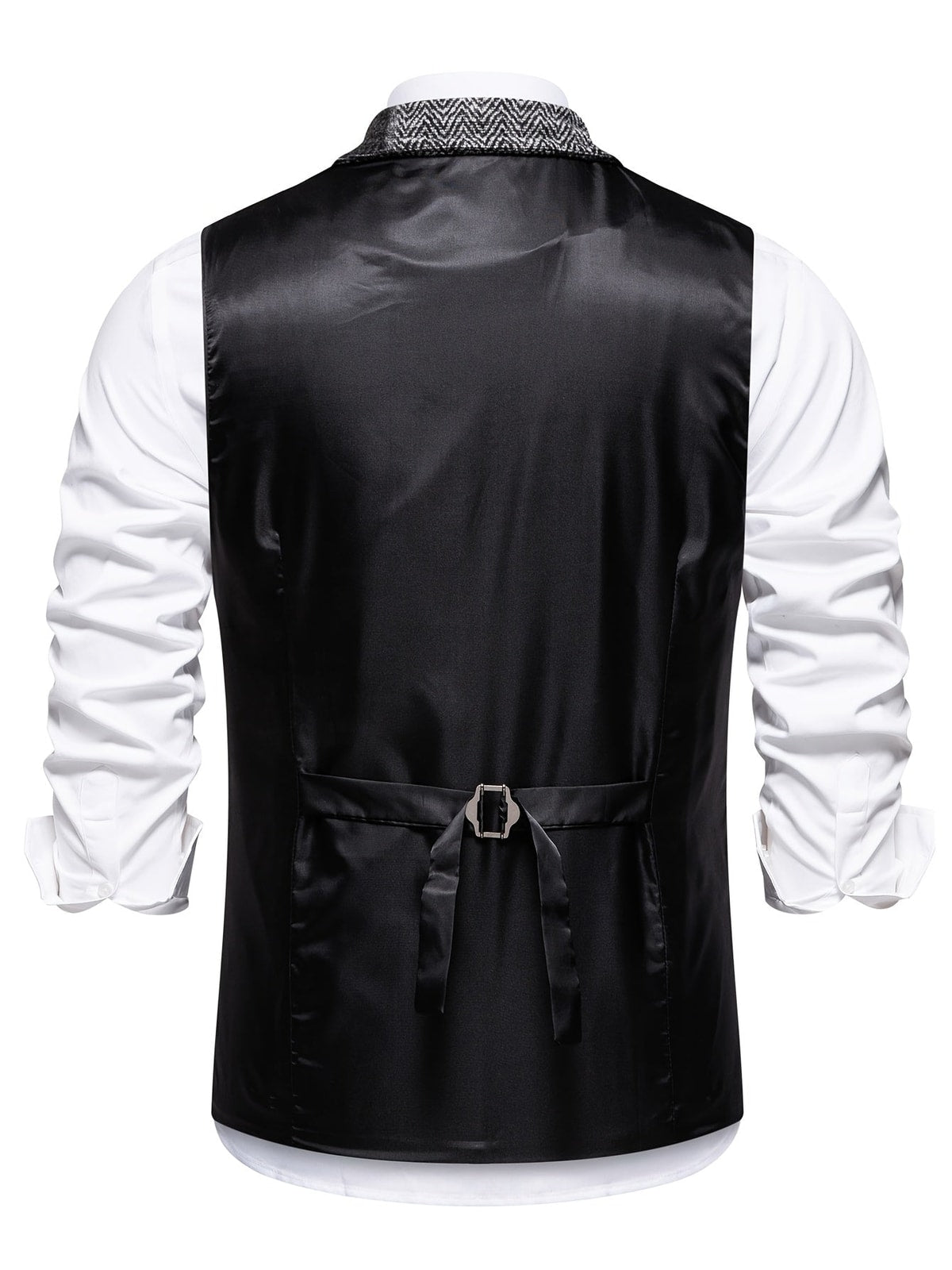Men's Patchwork Waistcoat with Lapel Collar and Adjustable Back Strap