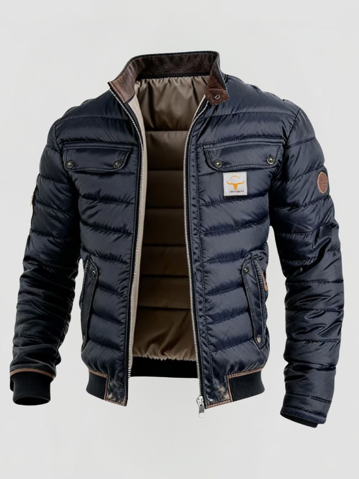 Men's Quilted Jacket with Chest Pockets and Ribbed Hem