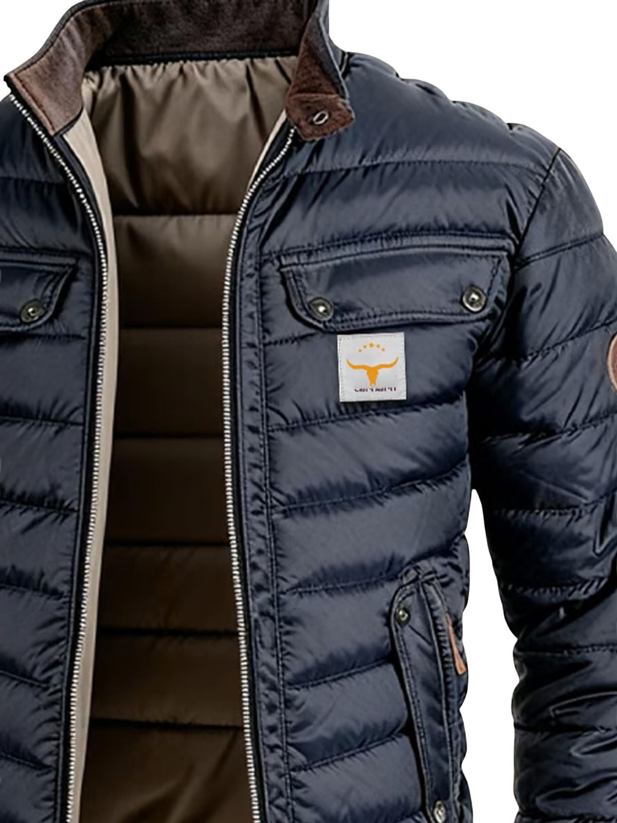 Men's Quilted Jacket with Chest Pockets and Ribbed Hem