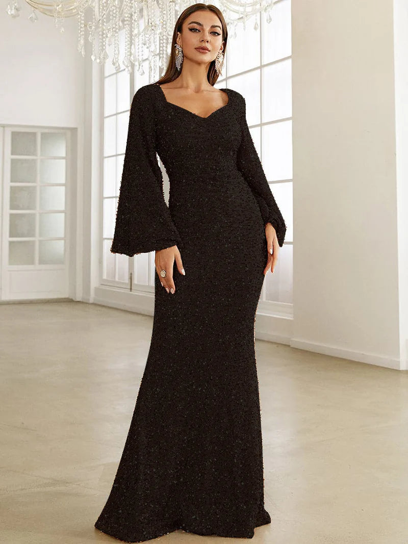 Mermaid Dress with Sequin Details and Long Sleeves