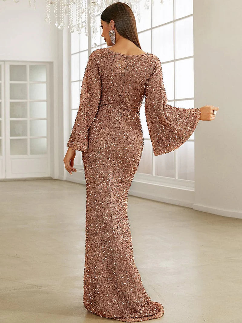Mermaid Dress with Sequin Details and Long Sleeves