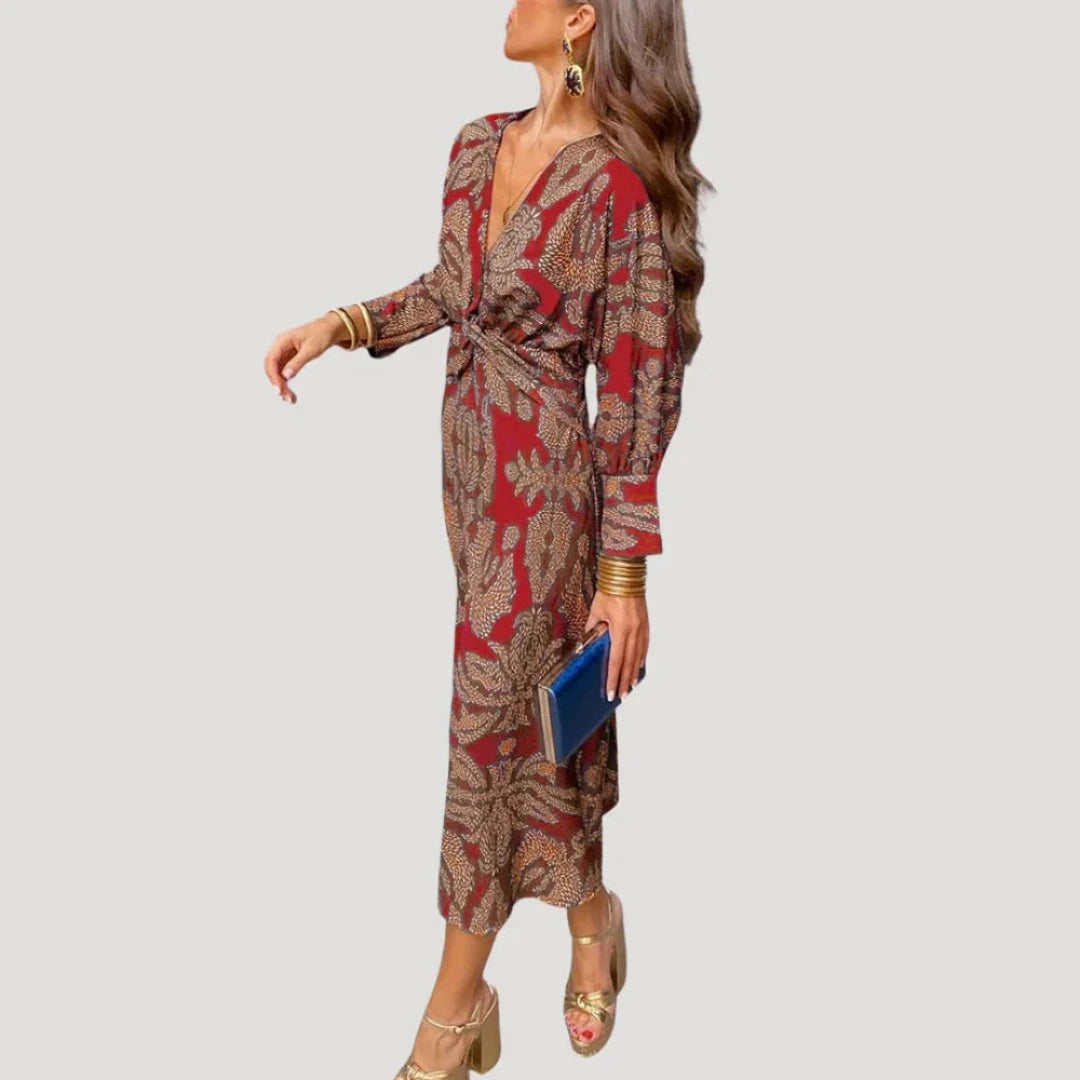 Midi wrap Dress with Long Sleeves and Print