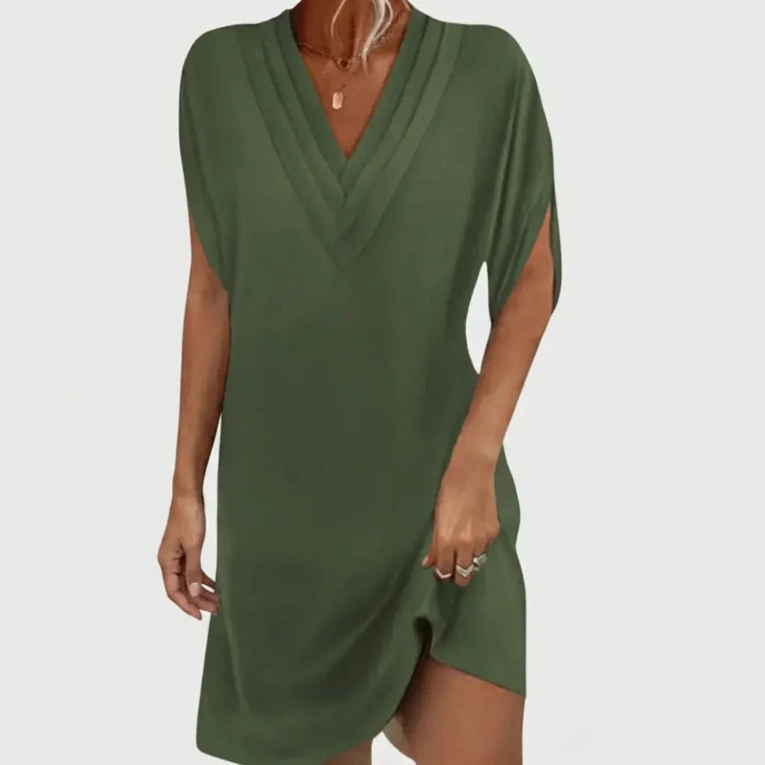 Mini Dress with V-Neck and Short Sleeves