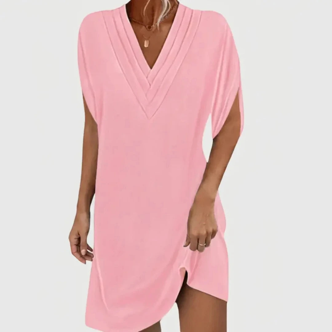 Mini Dress with V-Neck and Short Sleeves