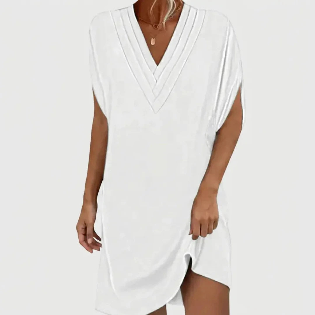 Mini Dress with V-Neck and Short Sleeves