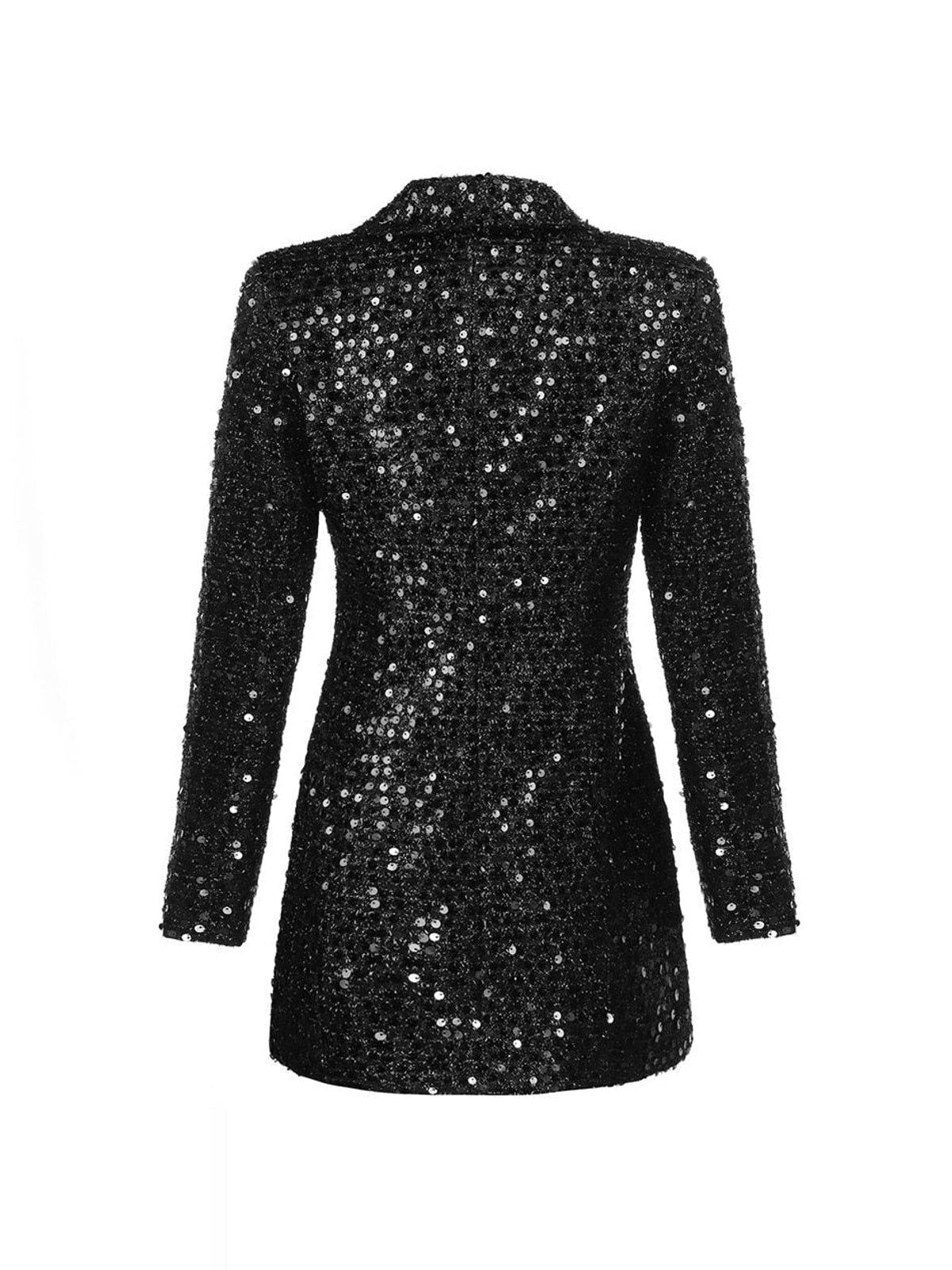 Sequin Blazer Dress with Lapel Collar and Button Closure