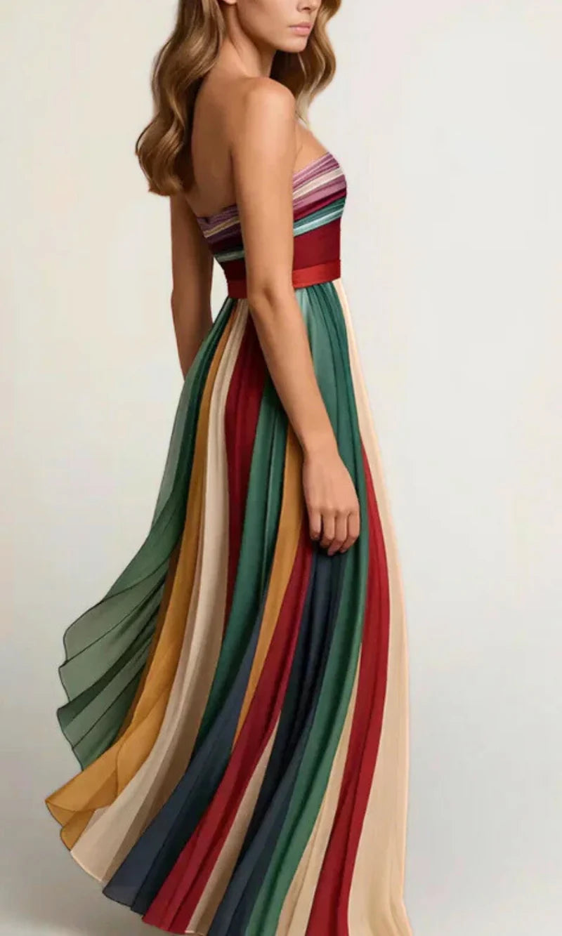 Strapless Summer Maxi Dress with Pleated Skirt