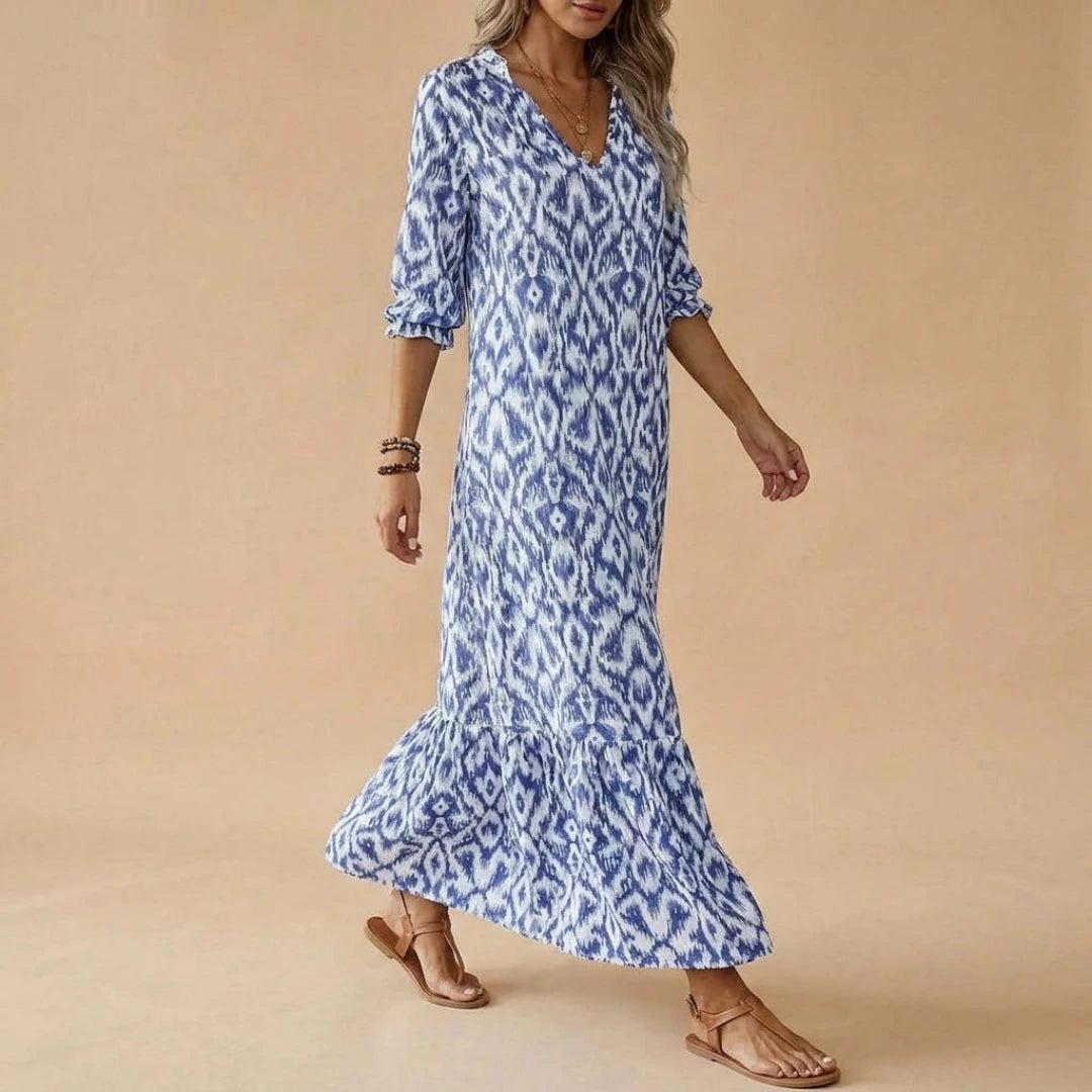Summer Maxi Dress with V-Neck and Print