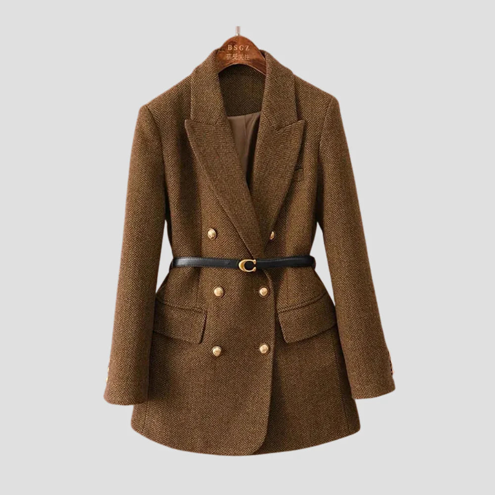 Tweed coat with two-row button front for women