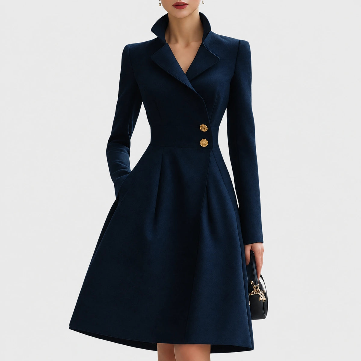 Women's A-Line Coat with Collar and Button Closure