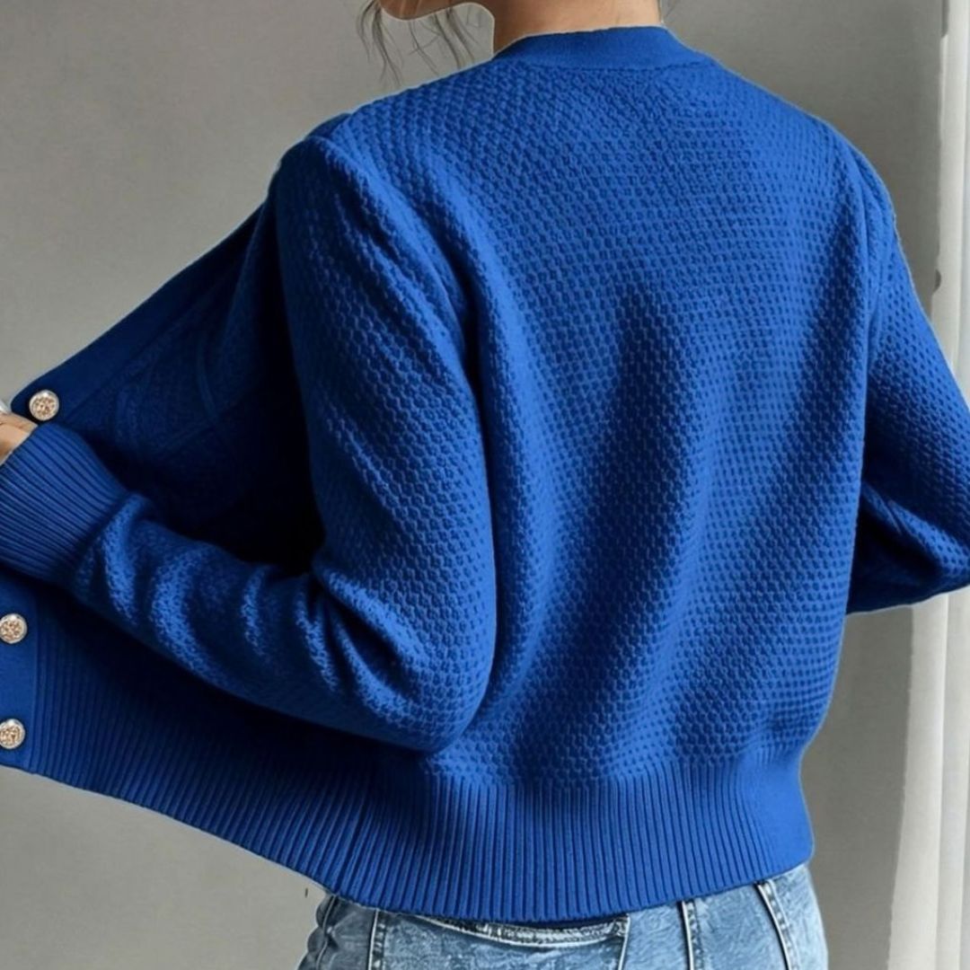 Women's Cropped Cardigan with Cable Knit and Button Closure