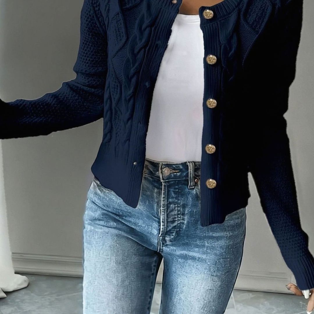 Women's Cropped Cardigan with Cable Knit and Button Closure