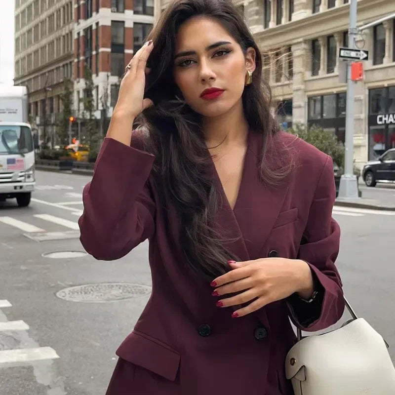 Womenâs Double Button Blazer with Lapel Collar