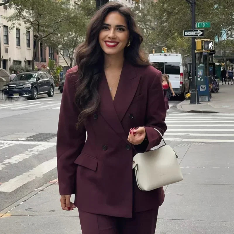 Women’s Double Button Blazer with Lapel Collar