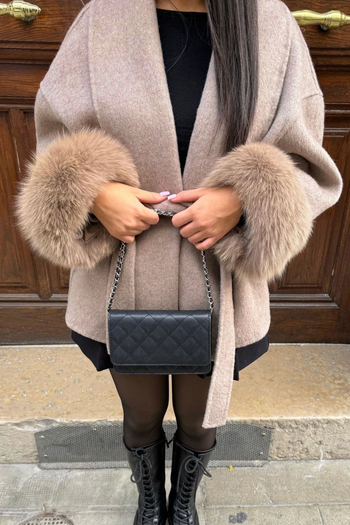 Womenâs Faux Fur Coat with Belted Waist