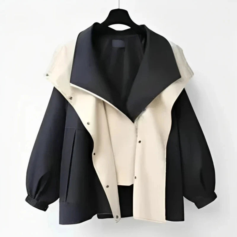 Women's Hooded Rain Jacket with Adjustable Waist and Snap Closure