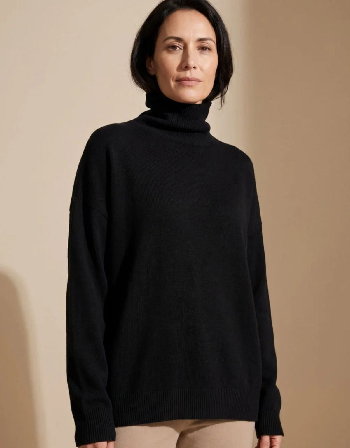 Women's Knit Turtleneck Jumper with Ribbed Detail and Oversized Fit