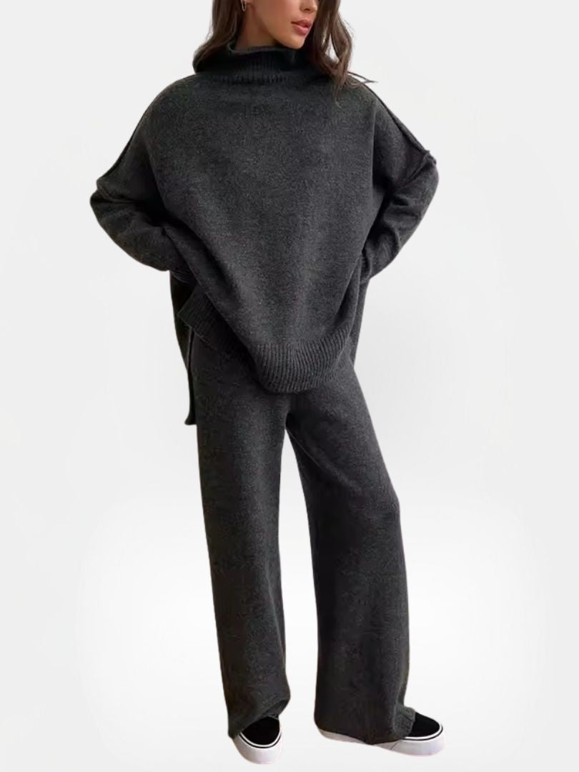 Women's Knitted Set with Turtleneck Jumper and Wide Leg Trousers