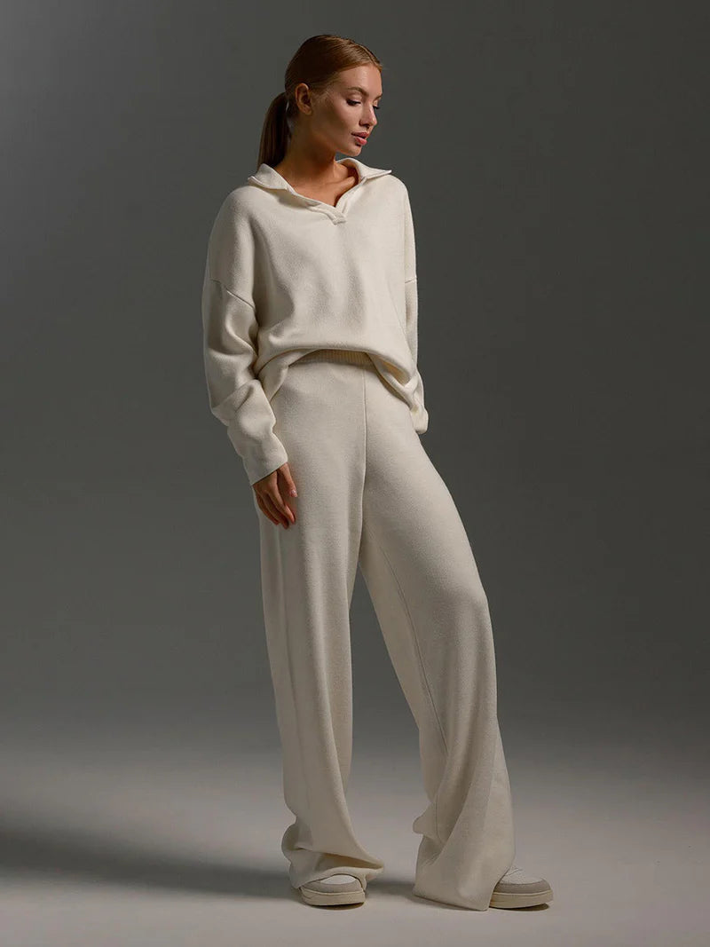 Women’s Knitted V-Neck Jumper and Trouser Set