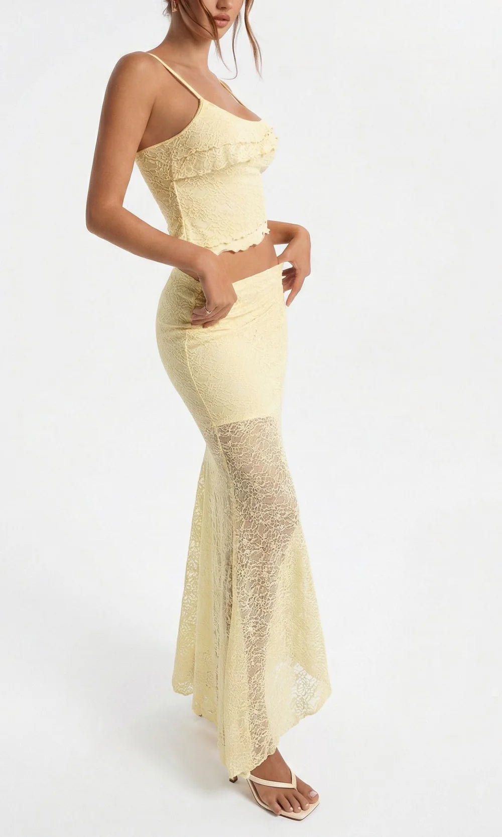Women's Lace Set with Crop Top and Maxi Skirt