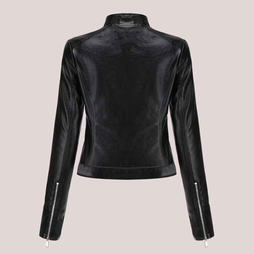 Womenâs Leather Jacket with Zip Closure and Belt Detail
