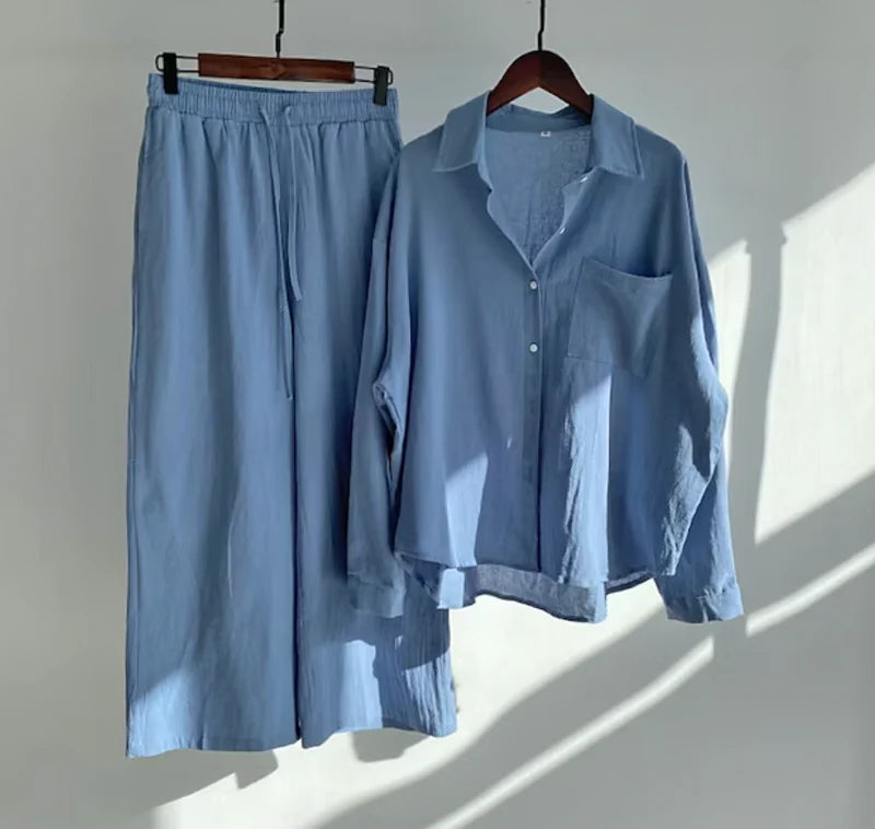 Women's Linen Mix Set with Shirt and Trousers