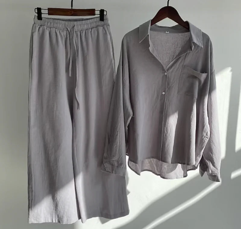 Women's Linen Mix Set with Shirt and Trousers