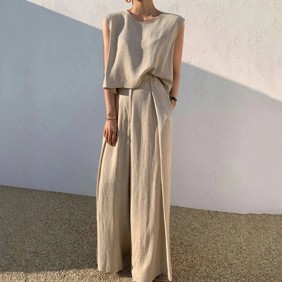 Women's Linen Mix Set with Top and Trousers