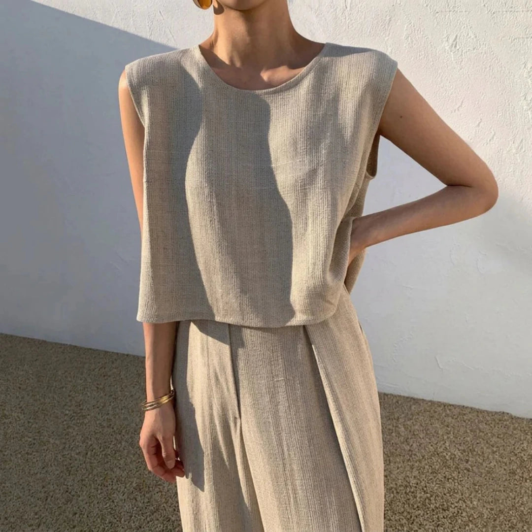 Women's Linen Mix Set with Top and Trousers