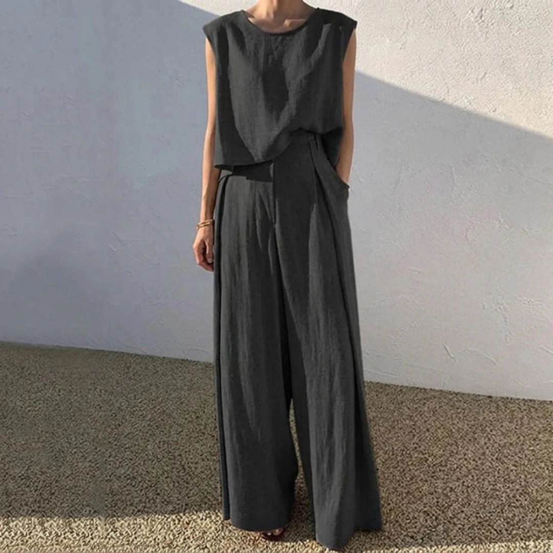 Women's Linen Mix Set with Top and Trousers
