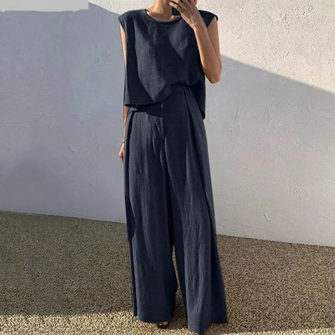 Women's Linen Mix Set with Top and Trousers