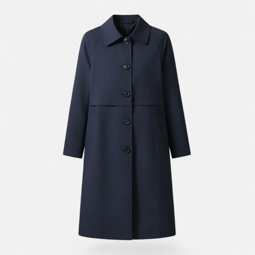 Women's Midi Coat with Lapel Collar and Button Closure