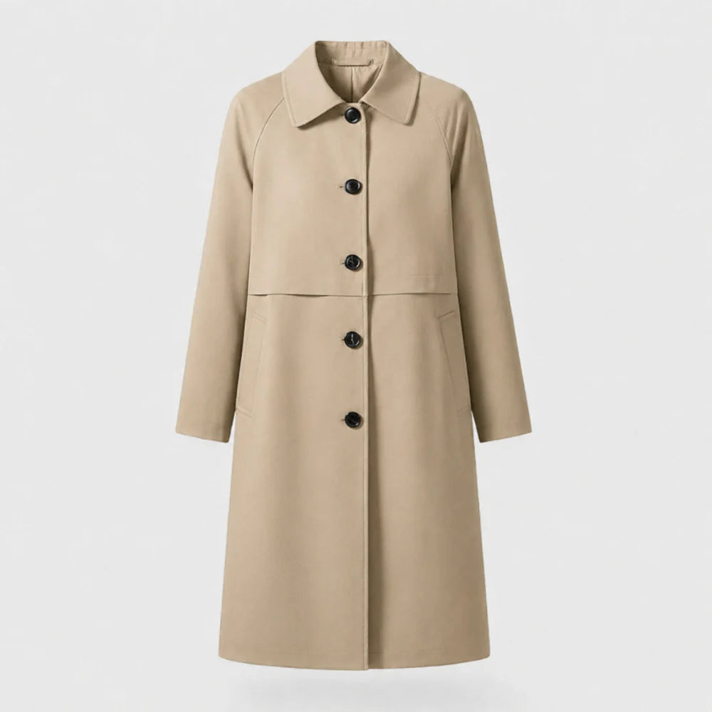 Women's Midi Coat with Lapel Collar and Button Closure