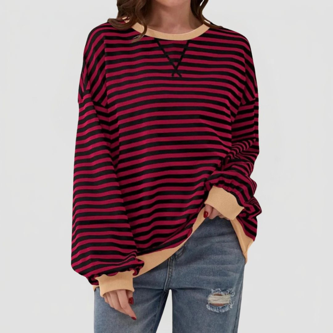 Women's Oversized Striped Jumper with Contrast Trim