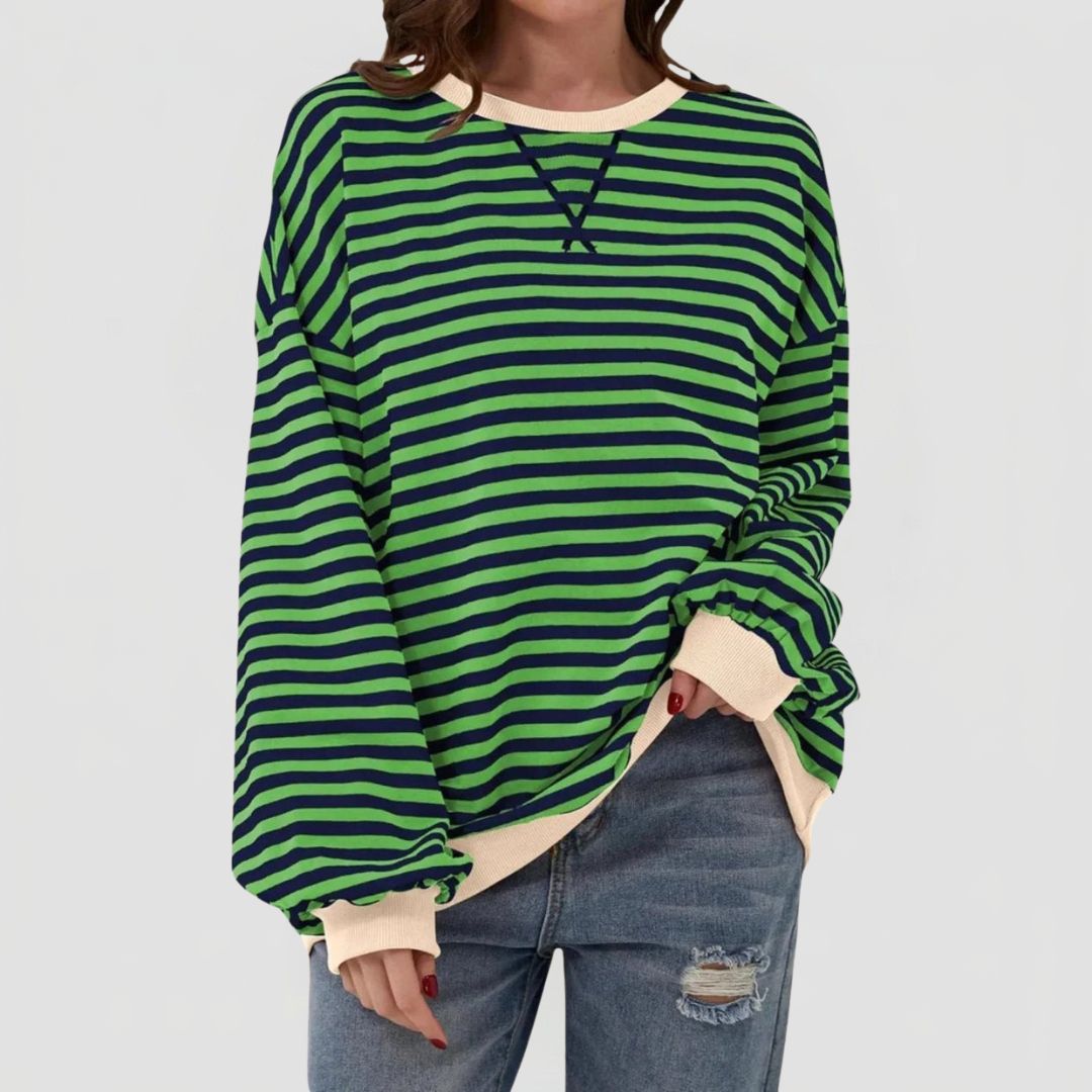 Women's Oversized Striped Jumper with Contrast Trim
