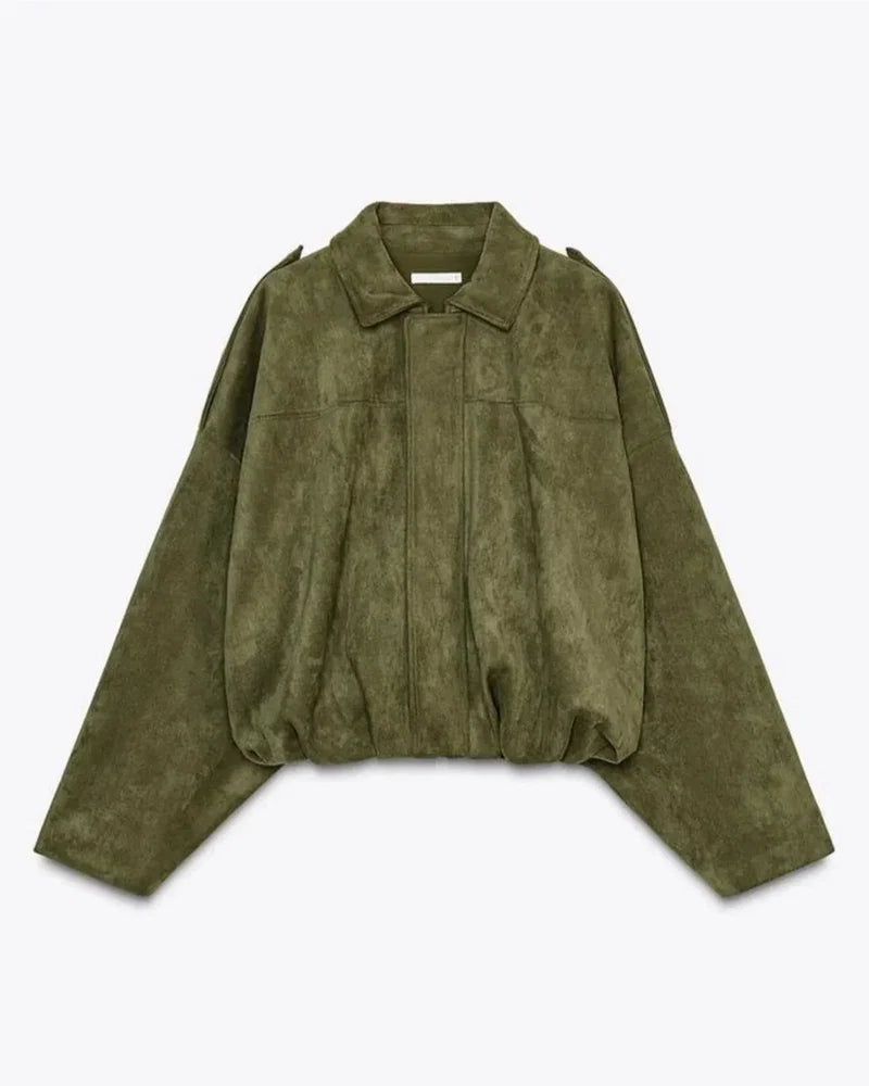 Women's Oversized Suede Look Jacket with Shoulder Epaulettes