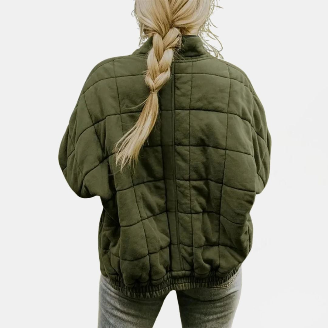 Women's Quilted Oversized Bomber Jacket with Zip Closure