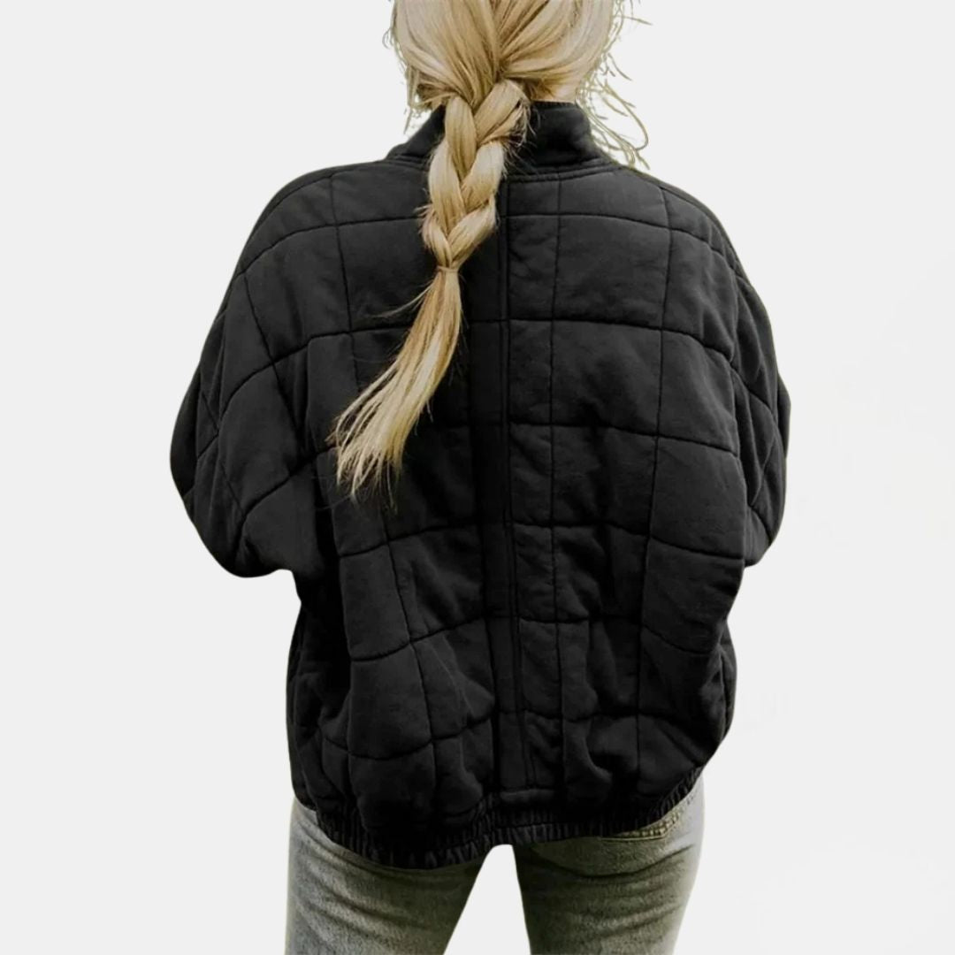 Women's Quilted Oversized Bomber Jacket with Zip Closure