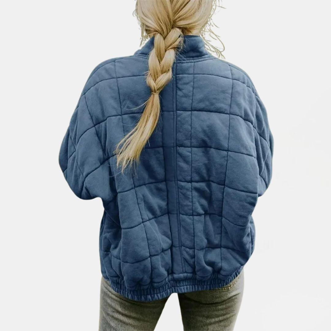 Women's Quilted Oversized Bomber Jacket with Zip Closure