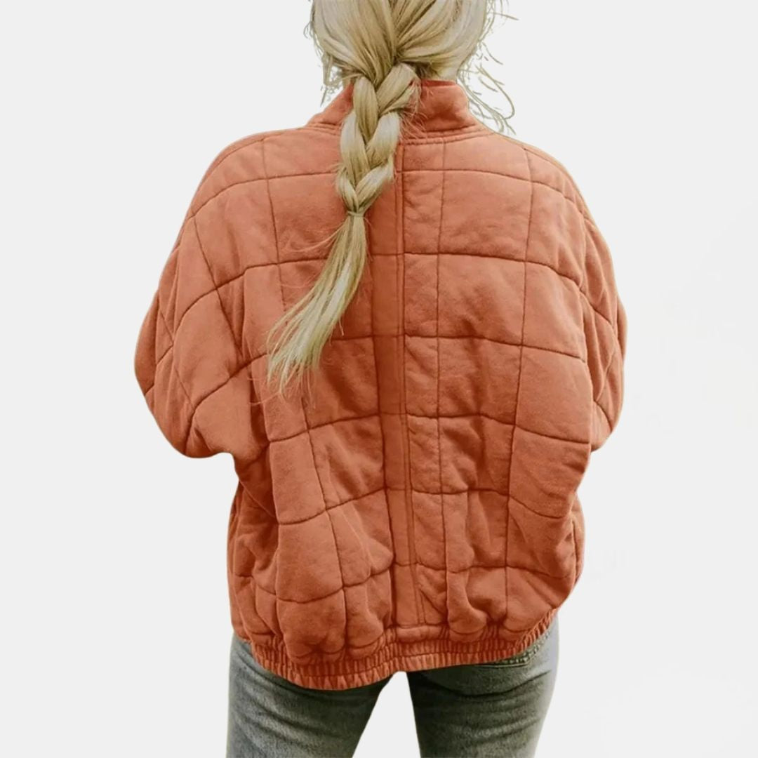 Women's Quilted Oversized Bomber Jacket with Zip Closure