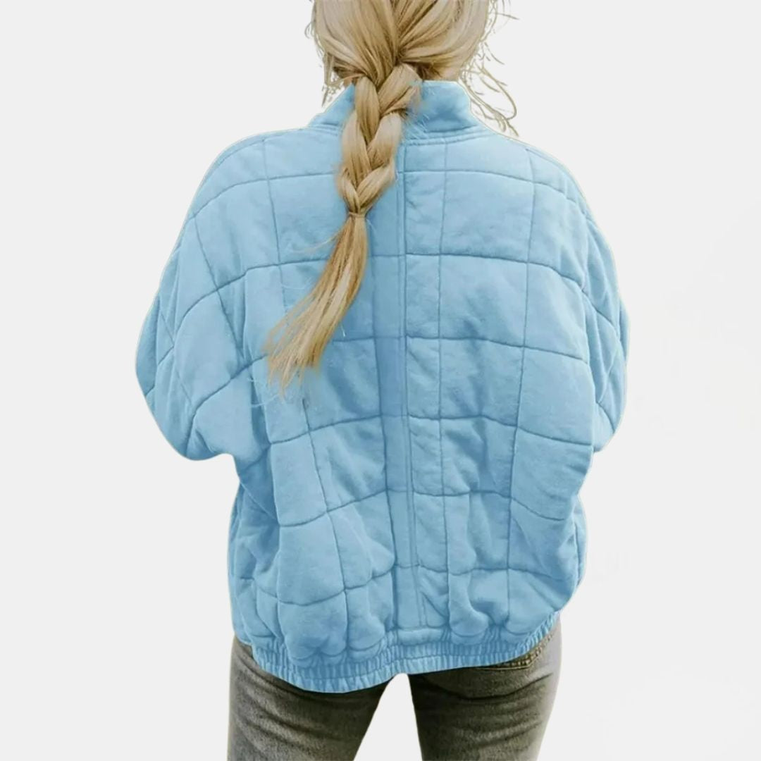 Women's Quilted Oversized Bomber Jacket with Zip Closure