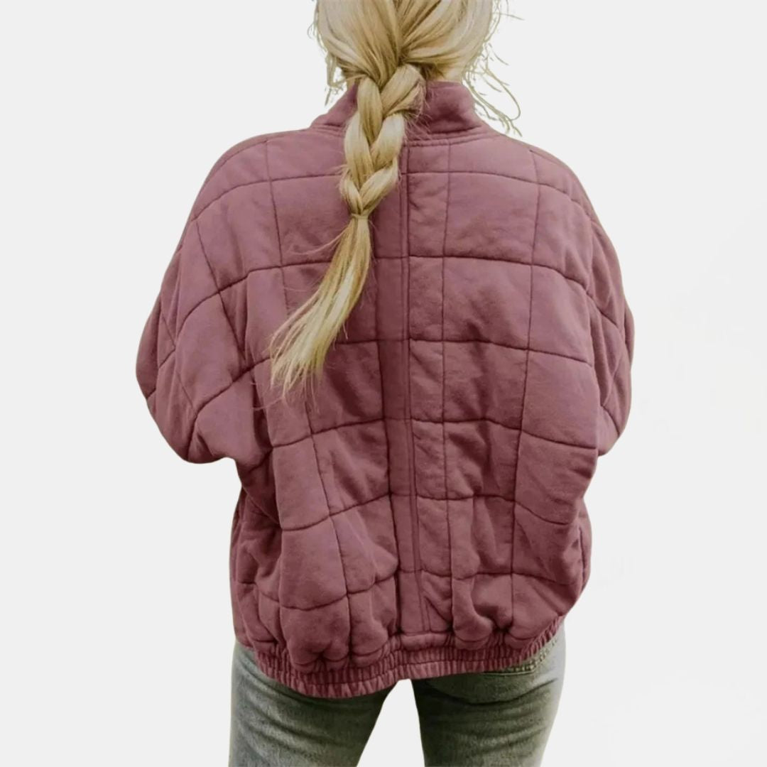 Women's Quilted Oversized Bomber Jacket with Zip Closure