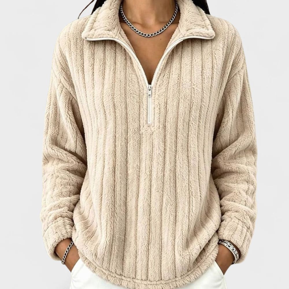 Women’s Ribbed Fleece Quarter-Zip Pullover with Collar