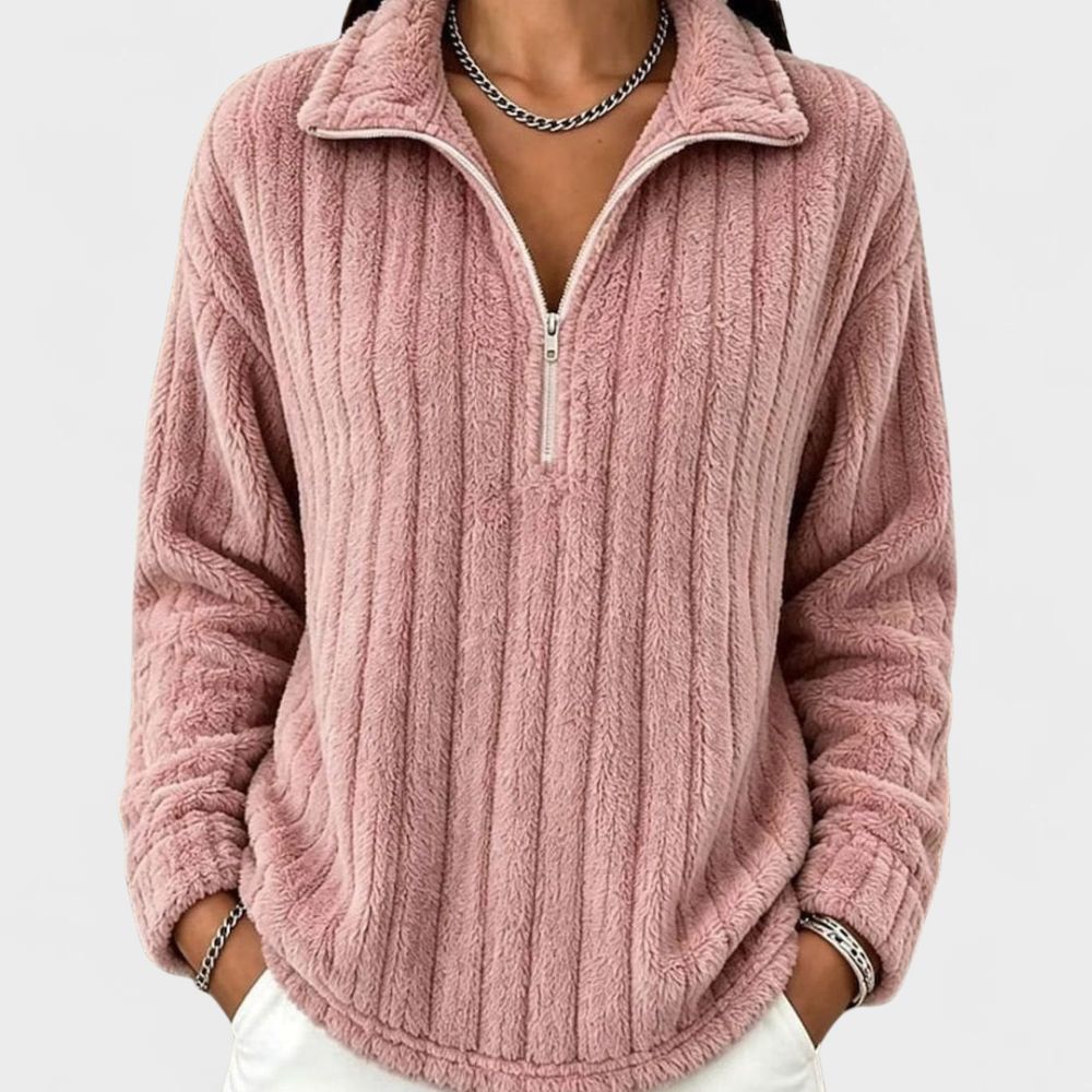 Women’s Ribbed Fleece Quarter-Zip Pullover with Collar