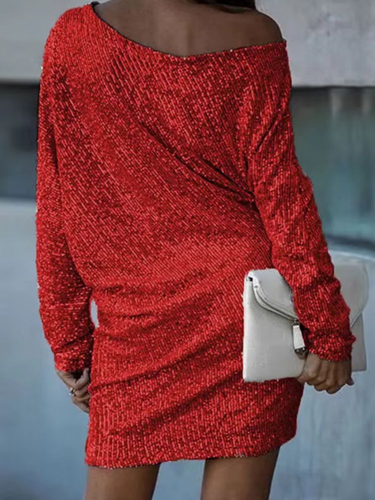 Women’s Sequin Party Dress with Off-Shoulder Design