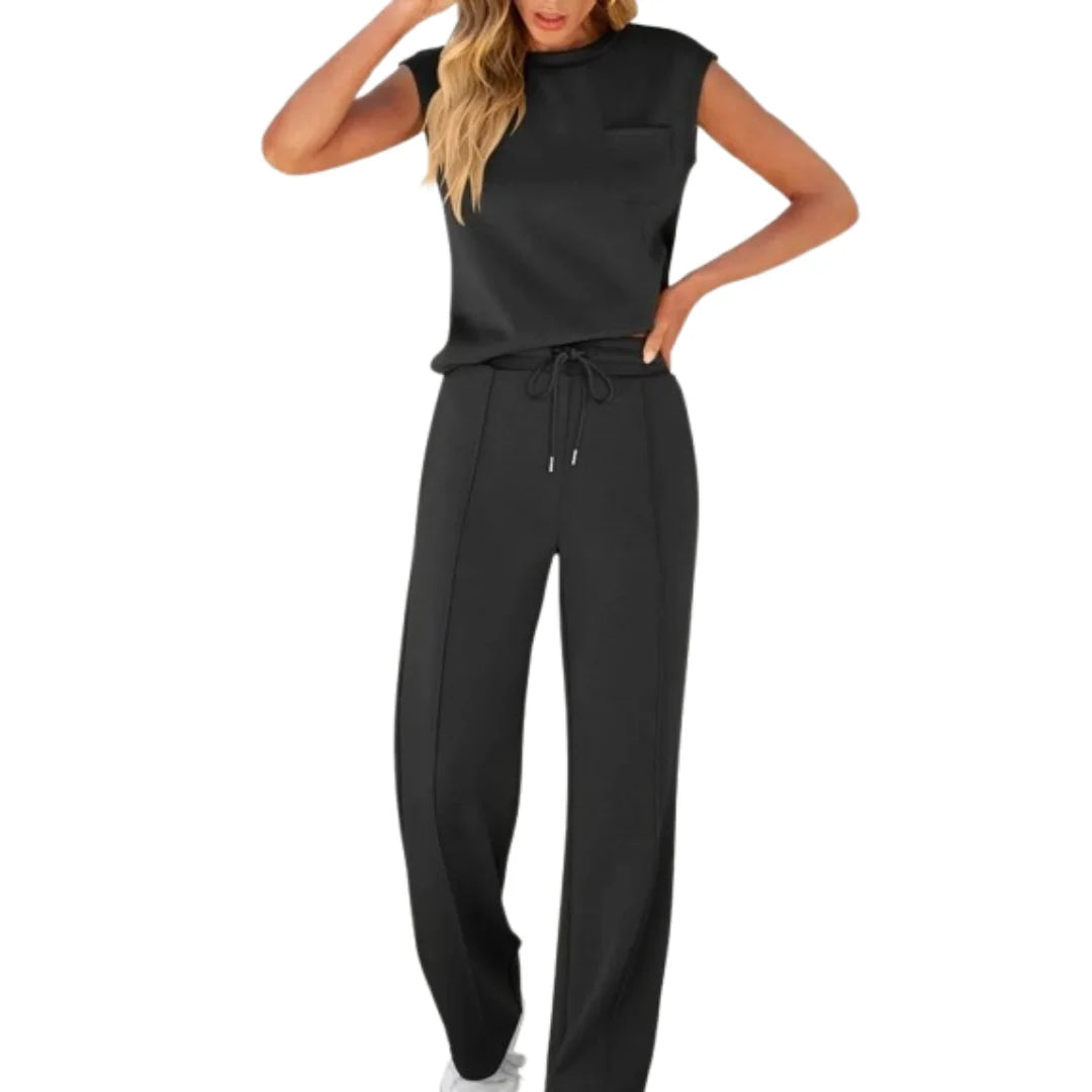 Women's Summer Two Piece Set with Sleeveless Top and Wide Leg Trousers